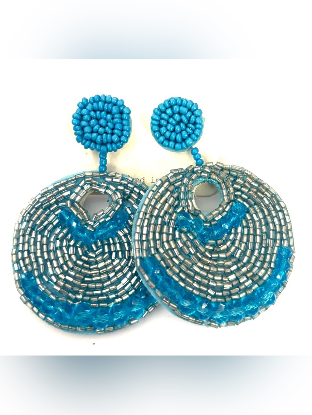 Fashion Jewelry Blue and Silver Beaded Circle Drop Earrings